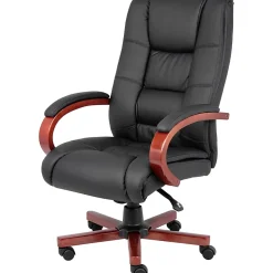 Boss Aaria Ergonomic Vinyl/Wood High-Back Chair, Black/Cherry