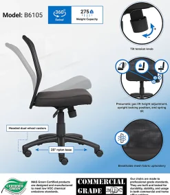 Boss Budget Mesh Armless Task Chair, Black