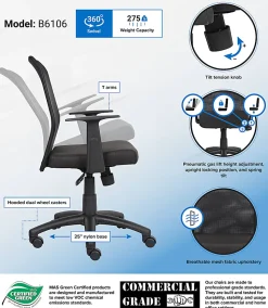 Boss Budget Mesh Task Chair With T-Arms, Black