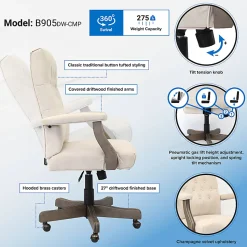 Boss Button-Tufted Ergonomic High-Back Chair, Champagne Velvet