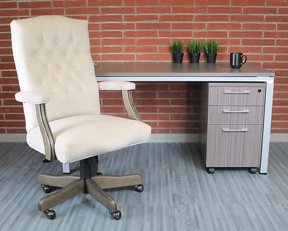 Boss Button-Tufted Ergonomic High-Back Chair, Champagne Velvet