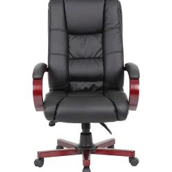 Boss Office Products Aaria Ergonomic Vinyl/Wood High-Back Chair, Black/Mahogany