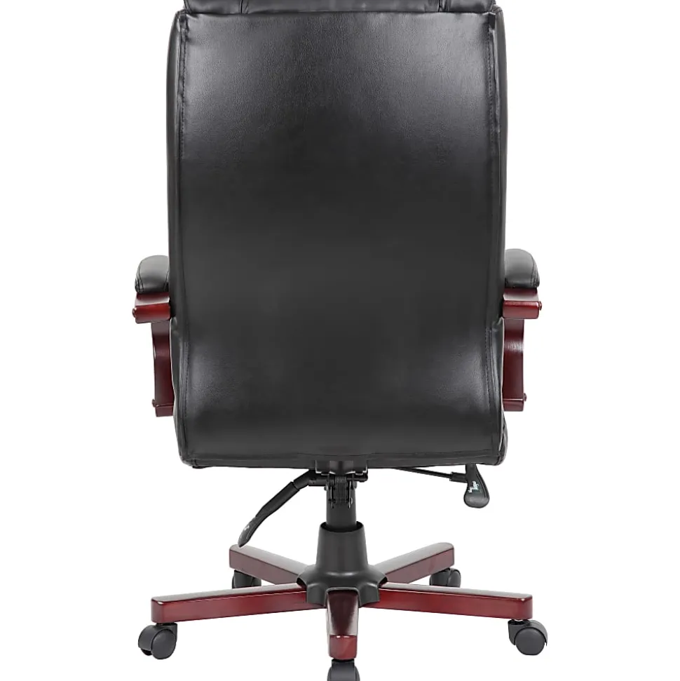Boss Office Products Aaria Ergonomic Vinyl/Wood High-Back Chair, Black/Mahogany