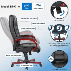 Boss Office Products Aaria Ergonomic Vinyl/Wood High-Back Chair, Black/Mahogany