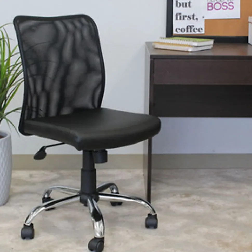 Boss Office Products Budget Fabric Mesh-Back Task Chair, Black/Silver