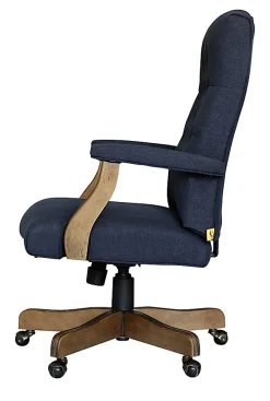 Boss Office Products Button-Tufted Ergonomic High-Back Chair, Navy Denim/Blue Linen