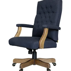 Boss Office Products Button-Tufted Ergonomic High-Back Chair, Navy Denim/Blue Linen
