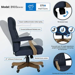 Boss Office Products Button-Tufted Ergonomic High-Back Chair, Navy Denim/Blue Linen