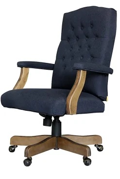 Boss Office Products Button-Tufted Ergonomic High-Back Chair, Navy Denim/Blue Linen