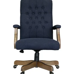 Boss Office Products Button-Tufted Ergonomic High-Back Chair, Navy Denim/Blue Linen
