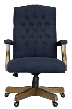 Boss Office Products Button-Tufted Ergonomic High-Back Chair, Navy Denim/Blue Linen