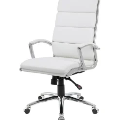 Boss Office Products CaressoftPlusâ„¢ Ergonomic Executive High-Back Chair, White/Chrome