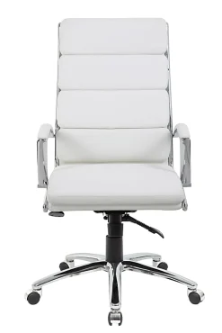 Boss Office Products CaressoftPlus™ Ergonomic Executive High-Back Chair, White/Chrome