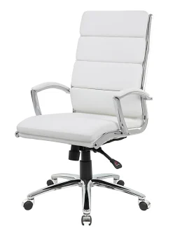 Boss Office Products CaressoftPlus™ Ergonomic Executive High-Back Chair, White/Chrome