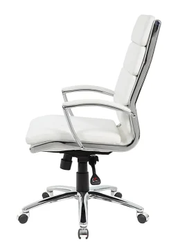 Boss Office Products CaressoftPlus™ Ergonomic Executive High-Back Chair, White/Chrome