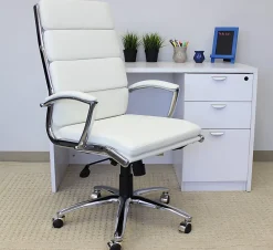 Boss Office Products CaressoftPlus™ Ergonomic Executive High-Back Chair, White/Chrome