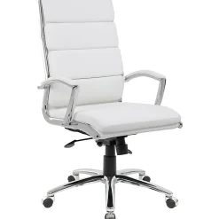 Boss Office Products CaressoftPlus™ Ergonomic Executive High-Back Chair, White/Chrome