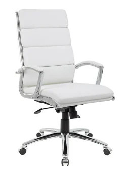 Boss Office Products CaressoftPlus™ Ergonomic Executive High-Back Chair, White/Chrome