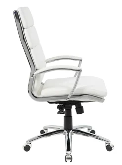 Boss Office Products CaressoftPlus™ Ergonomic Executive High-Back Chair, White/Chrome