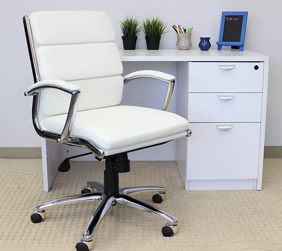 Boss Office Products Caressoft Mid-Back Chair, White