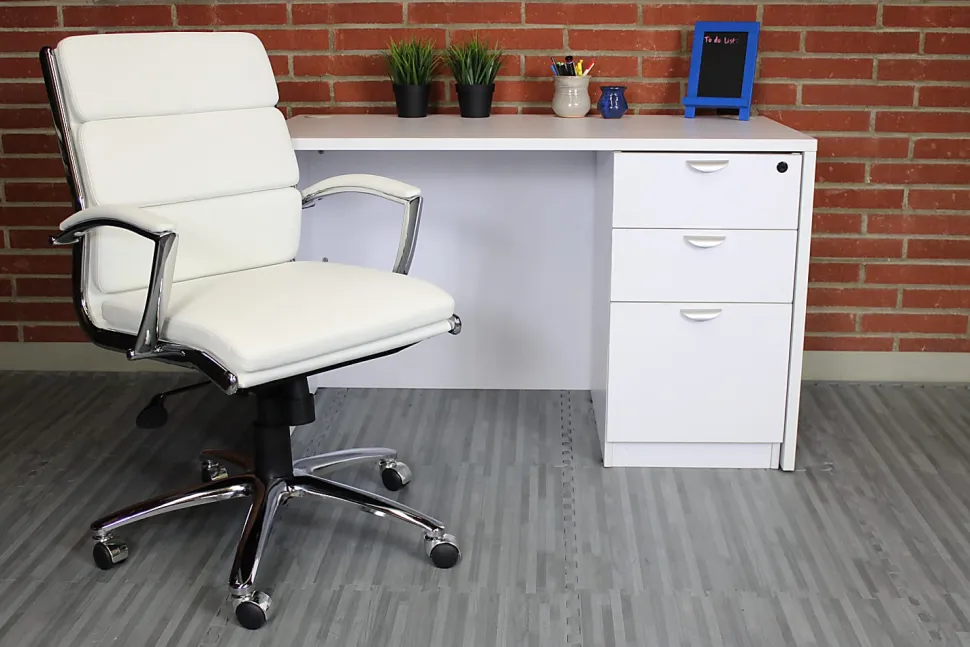 Boss Office Products Caressoft Mid-Back Chair, White