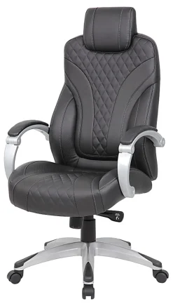 Boss Office Products Caressoft Hinged Arm Executive Ergonomic High-Back Chair, Black