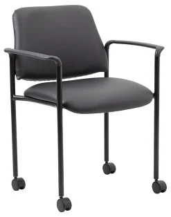 Boss Office Products Caressoft Square Back Stacking Chair with Antimicrobial Protection, Black