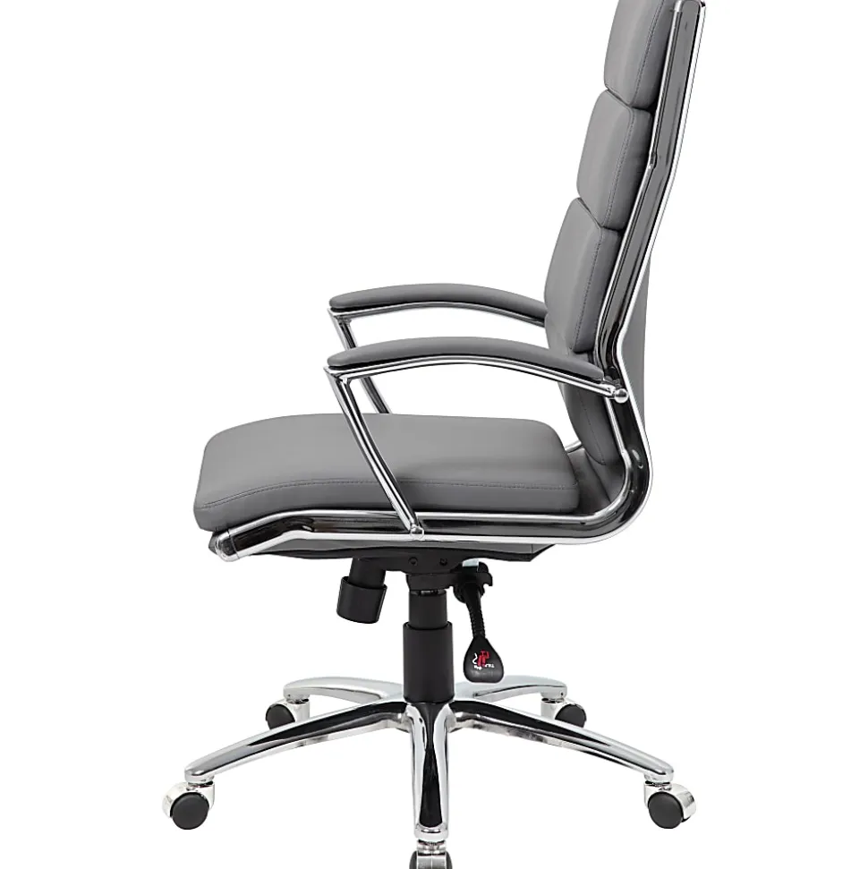Boss Office Products CaressoftPlus™ Vinyl Ergonomic High-Back Chair, Gray/Chrome