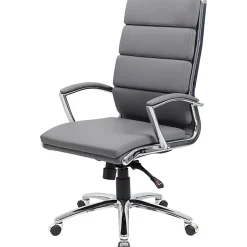 Boss Office Products CaressoftPlus™ Vinyl Ergonomic High-Back Chair, Gray/Chrome