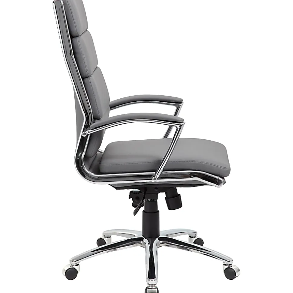 Boss Office Products CaressoftPlus™ Vinyl Ergonomic High-Back Chair, Gray/Chrome