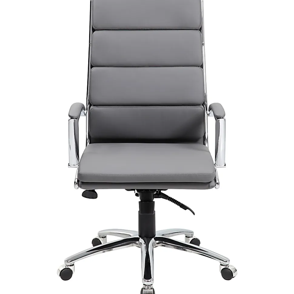Boss Office Products CaressoftPlus™ Vinyl Ergonomic High-Back Chair, Gray/Chrome