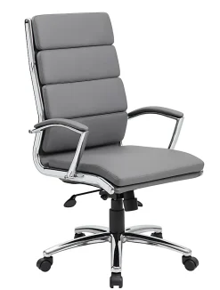 Boss Office Products CaressoftPlus™ Vinyl Ergonomic High-Back Chair, Gray/Chrome