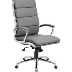 Boss Office Products CaressoftPlus™ Vinyl Ergonomic High-Back Chair, Gray/Chrome