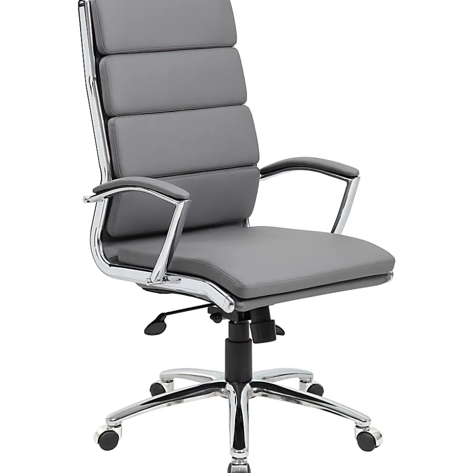 Boss Office Products CaressoftPlus™ Vinyl Ergonomic High-Back Chair, Gray/Chrome