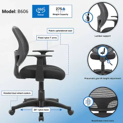 Boss Office Products Commercial Grade Ergonomic Mesh High-Back Task Chair With Arms, Black