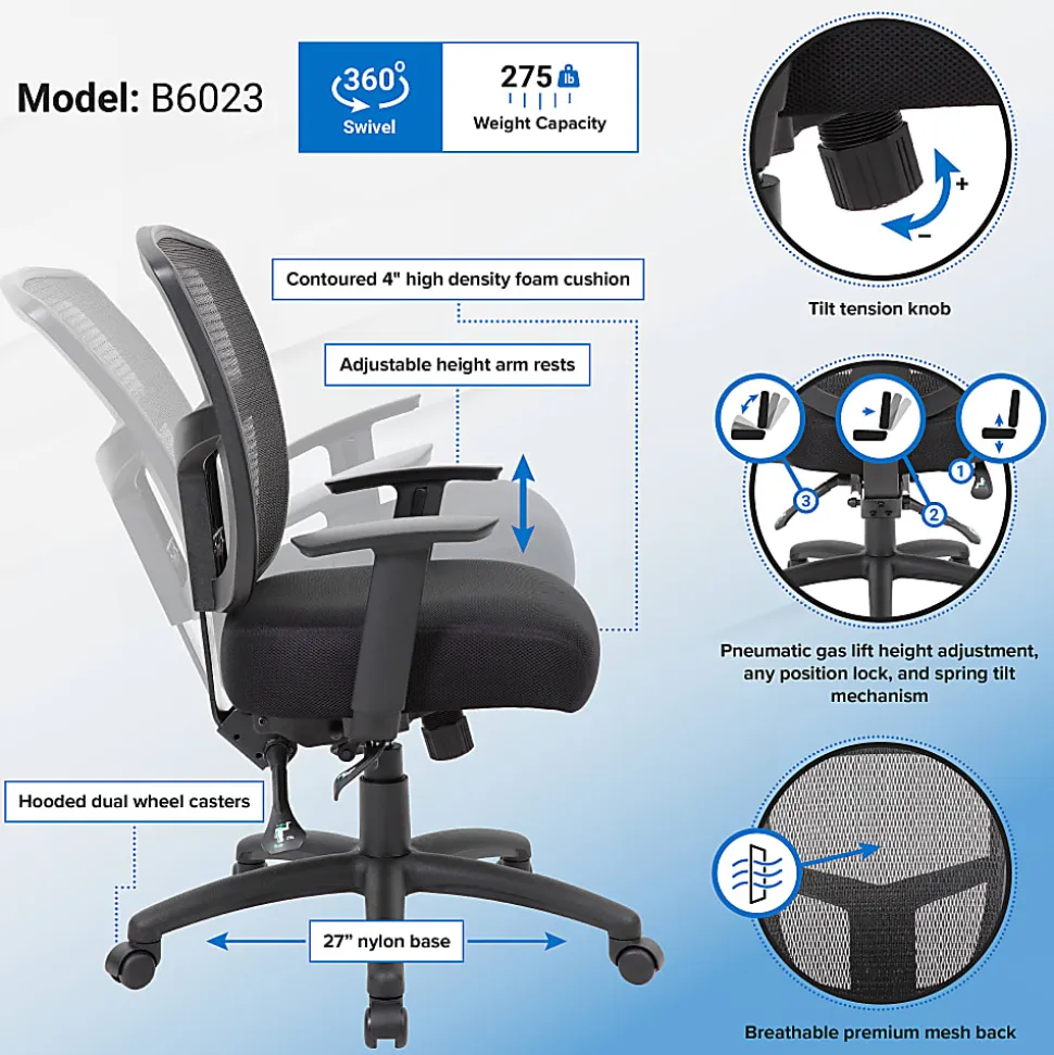 Boss Office Products Contract Mesh Mid-Back Task Chair, Black
