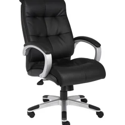 Boss Office Products Double-Plus Ergonomic LeatherPlusâ„¢ Bonded Leather High-Back Chair, Black/Silver