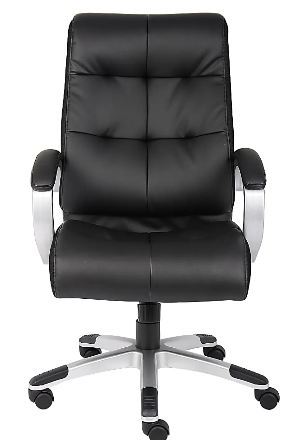 Boss Office Products Double-Plus Ergonomic LeatherPlus™ Bonded Leather High-Back Chair, Black/Silver