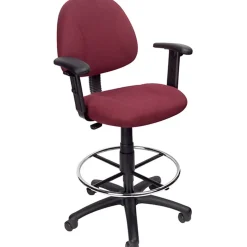 Boss Office Products Drafting Stool, Adjustable Arms, Burgundy, B1616-BY