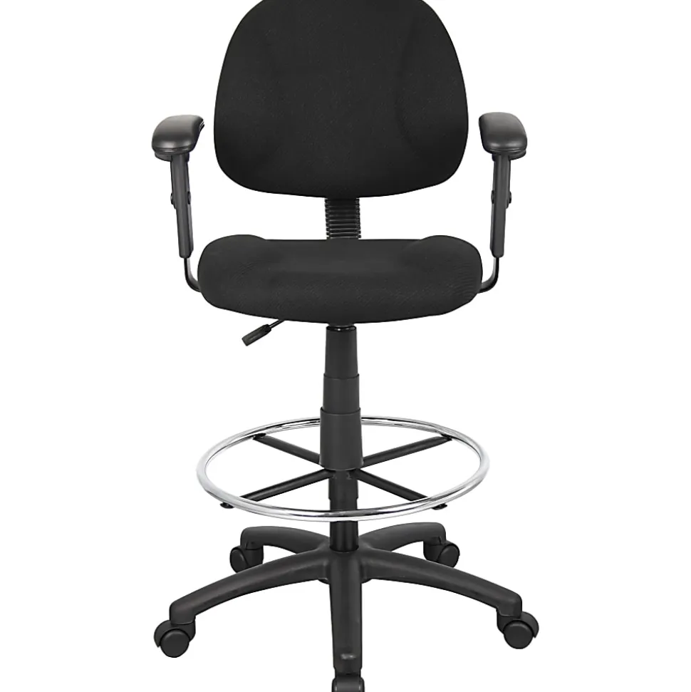 Boss Office Products Drafting Stool, Adjustable Arms, Black, B1616-BK