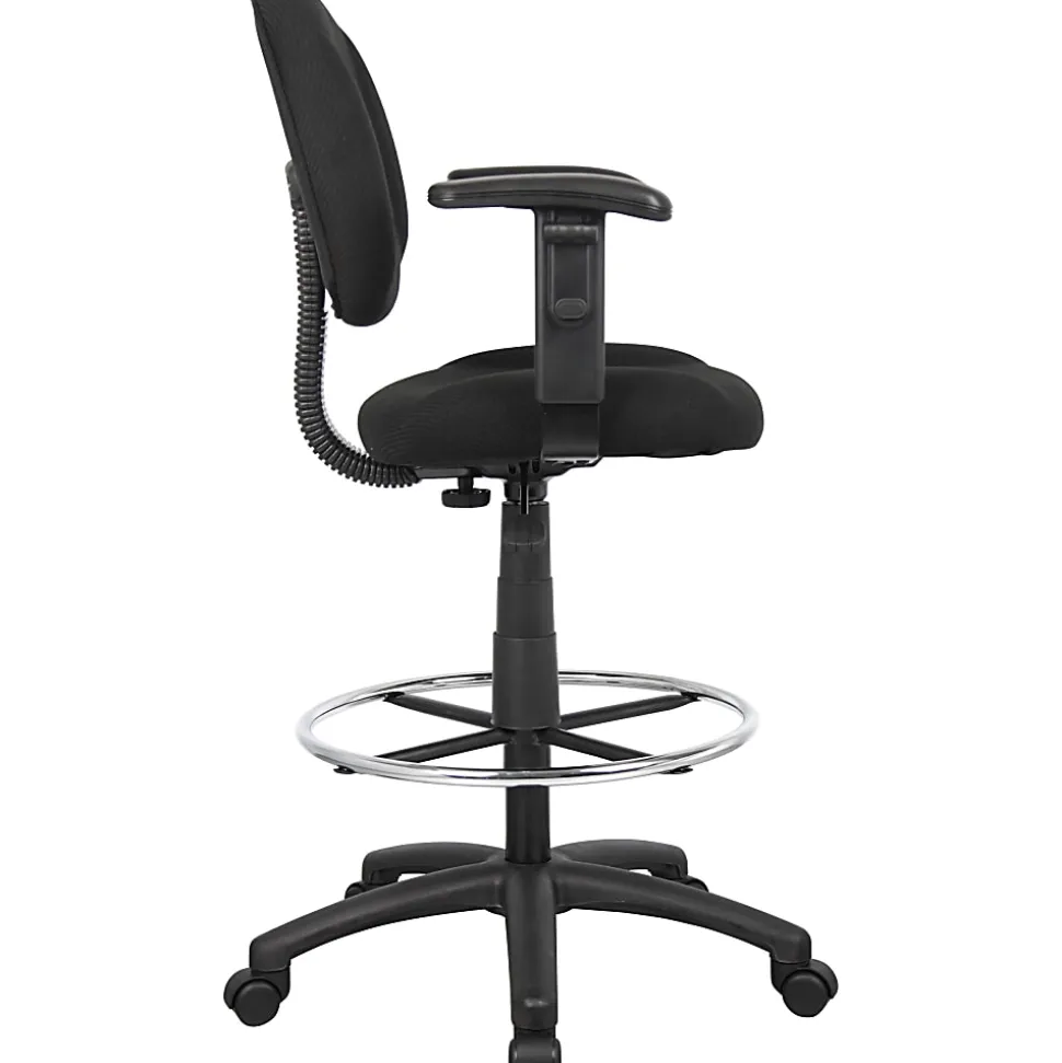 Boss Office Products Drafting Stool, Adjustable Arms, Black, B1616-BK