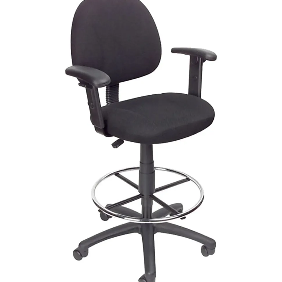Boss Office Products Drafting Stool, Adjustable Arms, Black, B1616-BK