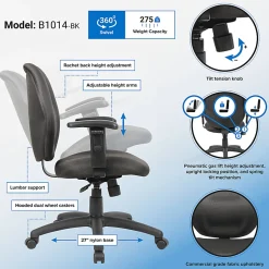 Boss Office Products Ergonomic Vinyl Mid-Back Task Chair With Adjustable Arms, Black