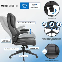 Boss Office Products Ergonomic LeatherPlus™ Bonded Leather High-Back Executive Chair, Black