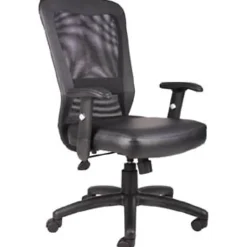 Boss Office Products Ergonomic LeatherPlus™ Bonded Leather/Mesh Web Chair, Black
