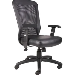 Boss Office Products Ergonomic LeatherPlus™ Bonded Leather/Mesh Web Chair, Black