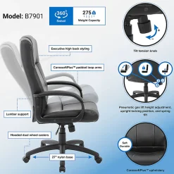 Boss Office Products Ergonomic Caressoftplus Vinyl High-Back Executive Office Chair, Black