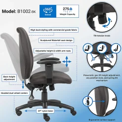 Boss Office Products Ergonomic Fabric High-Back Task Chair, Black