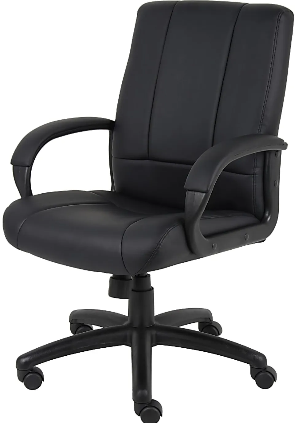 Boss Office Products Ergonomic Caressoftplus Vinyl Mid-Back Executive Chair, Black