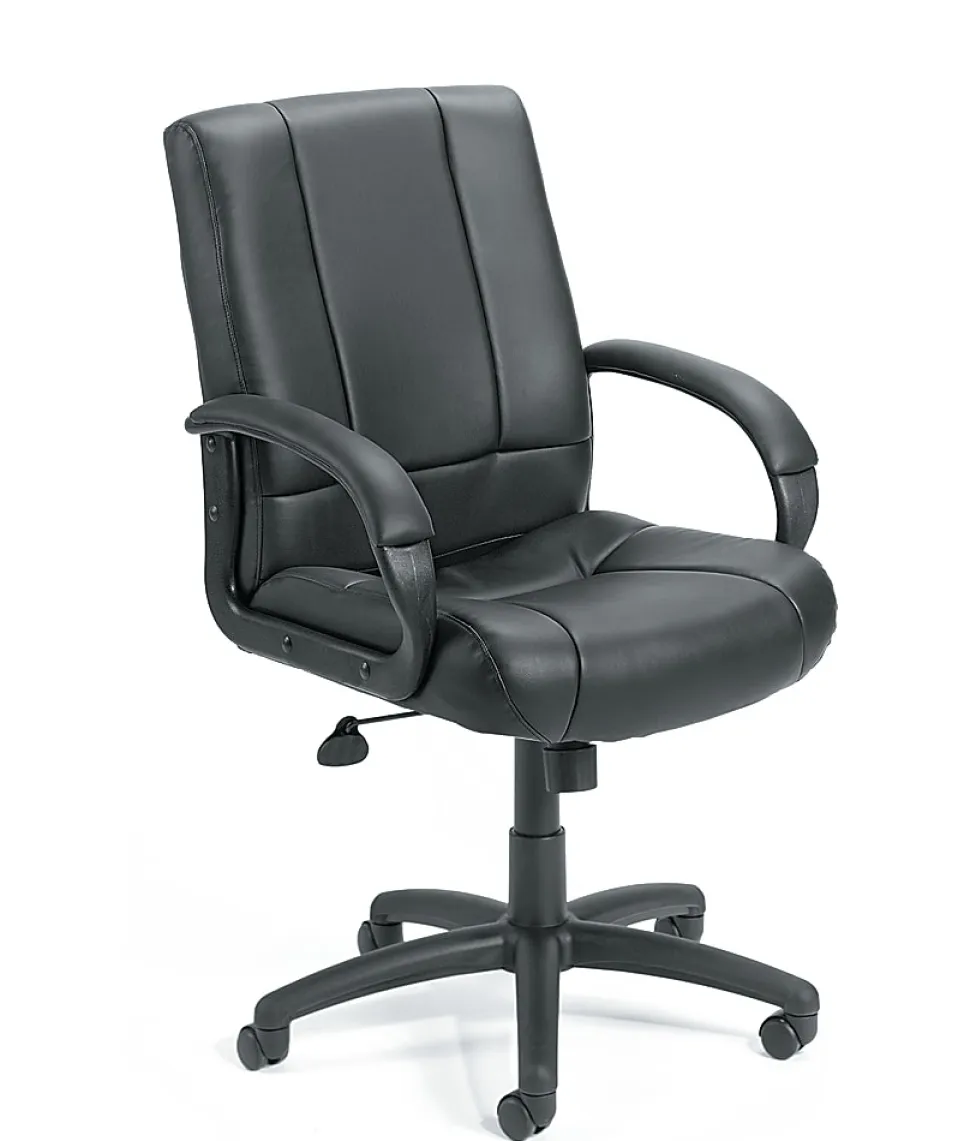 Boss Office Products Ergonomic Caressoftplus Vinyl Mid-Back Executive Chair, Black